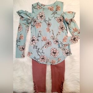 Girls 2 Pc Top/leggings Set - Floral Top:Size 10/12 Leggings: Size 8
